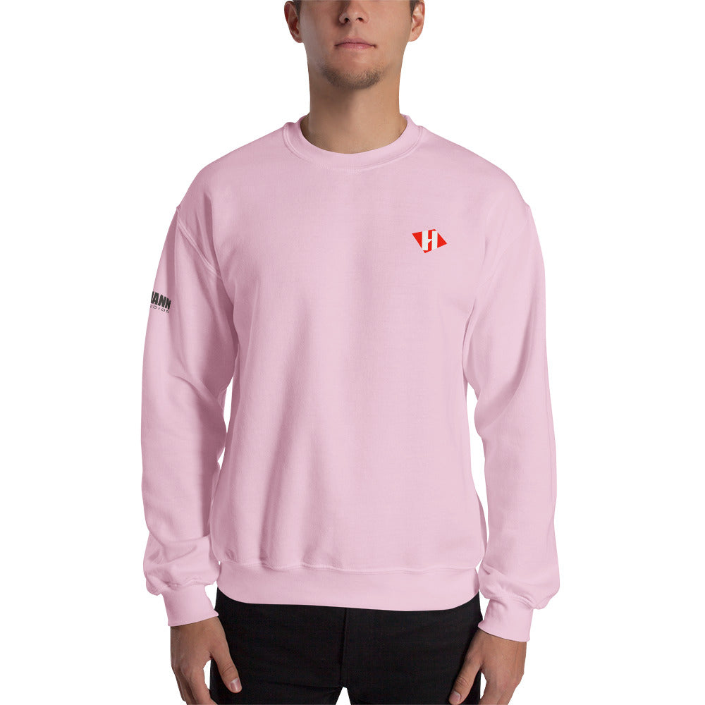 Unisex sweatshirt w/printed color H logo on front & grey text logo on right sleeve