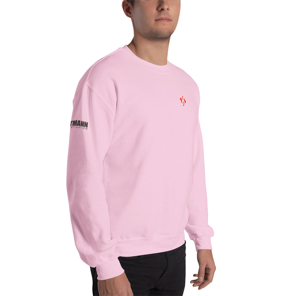 Unisex sweatshirt w/printed color H logo on front & grey text logo on right sleeve
