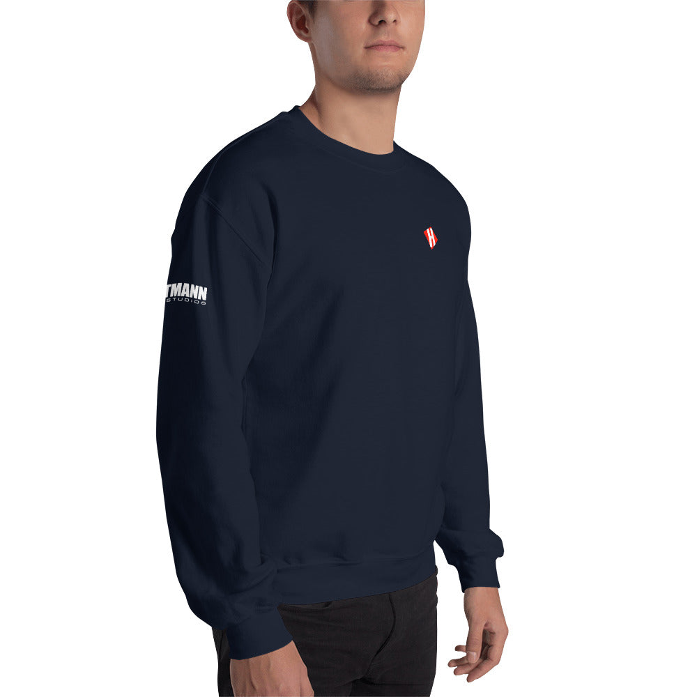 Unisex sweatshirt w/printed color H logo on front & white text logo on right sleeve
