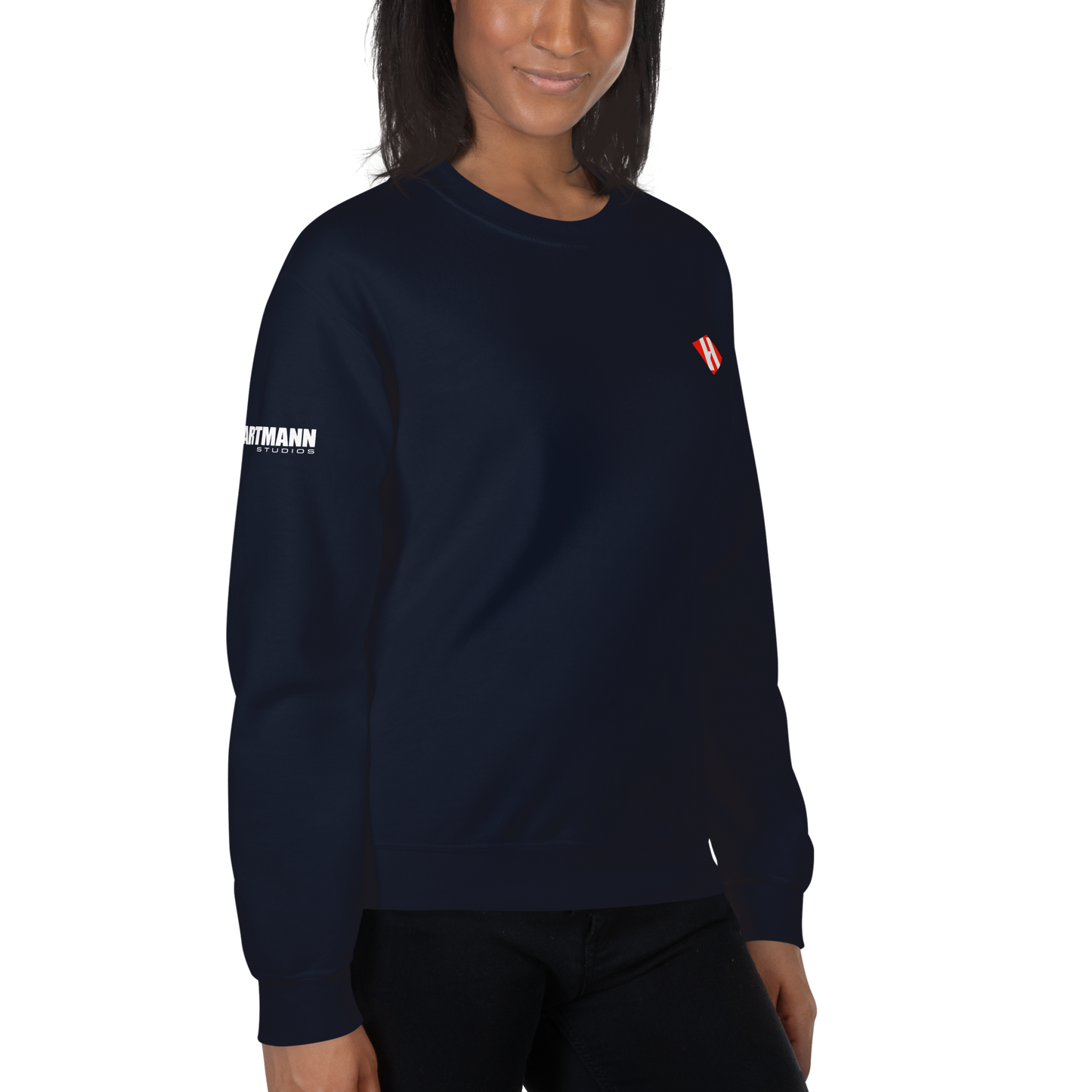 Unisex sweatshirt w/printed color H logo on front & white text logo on right sleeve
