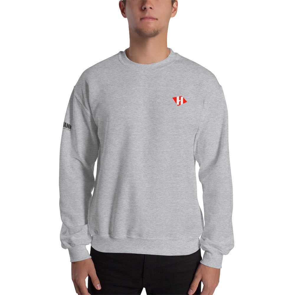 Unisex sweatshirt w/printed color H logo on front & grey text logo on right sleeve