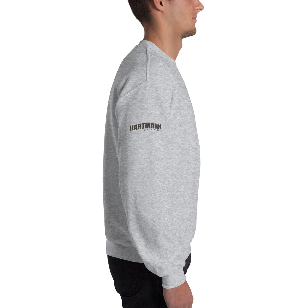 Unisex sweatshirt w/printed color H logo on front & grey text logo on right sleeve