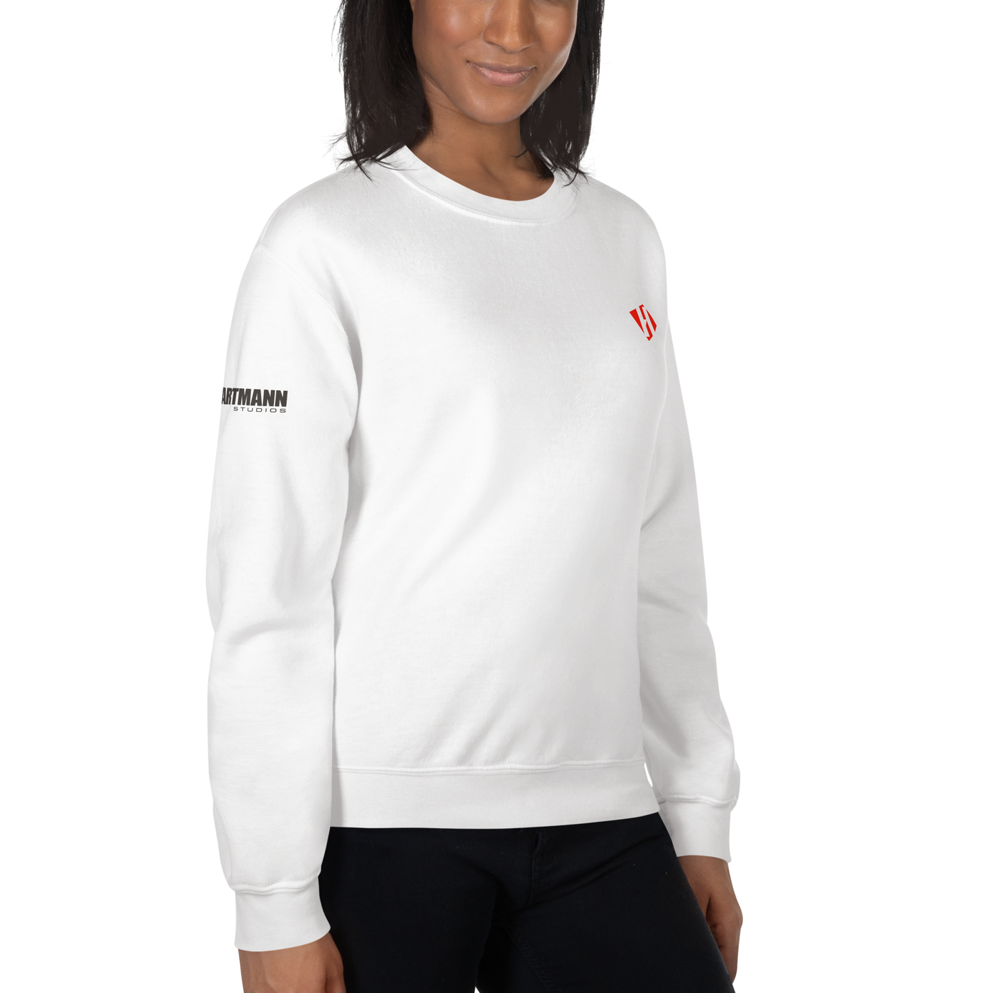 Unisex sweatshirt w/printed color H logo on front & grey text logo on right sleeve