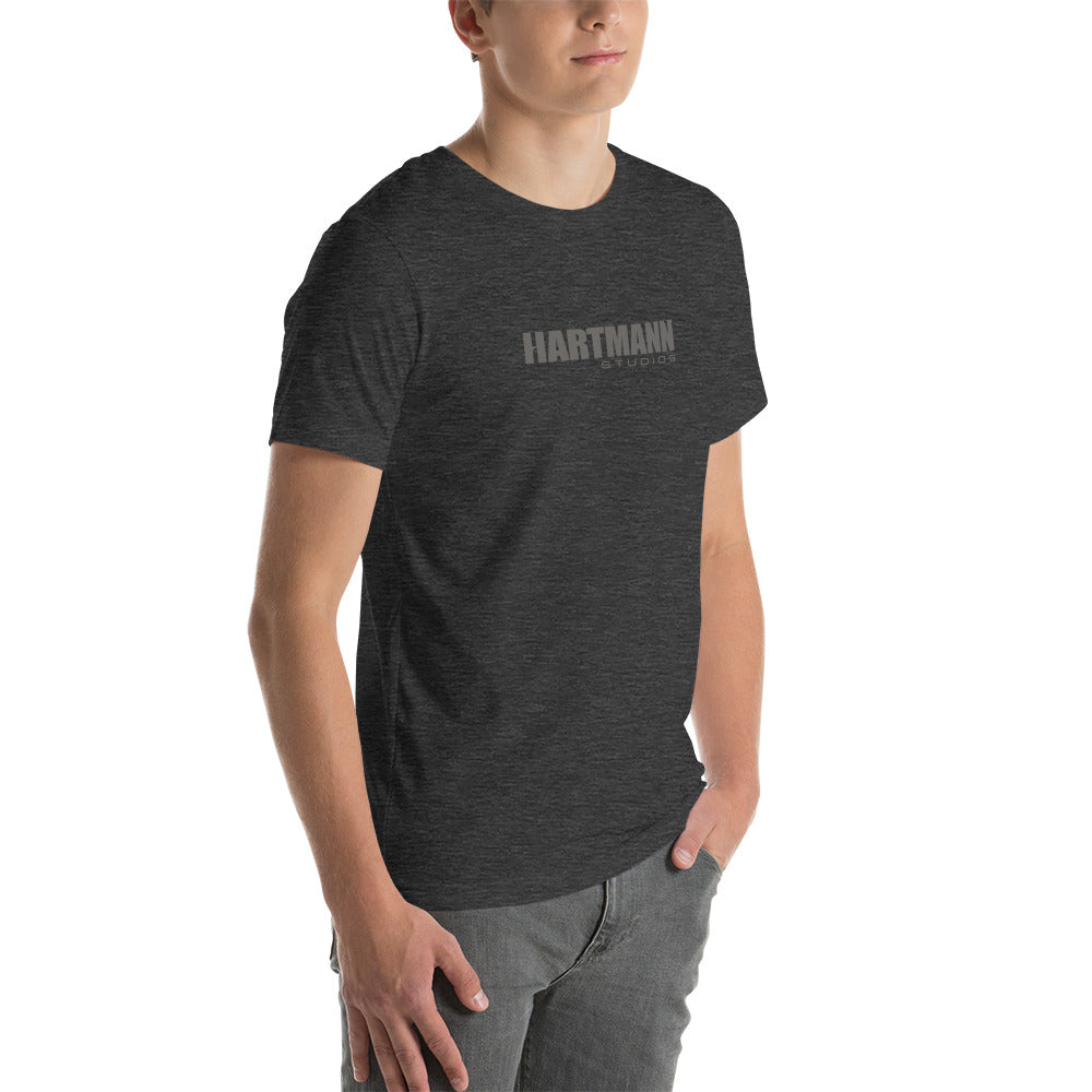 Unisex t-shirt with grey text logo