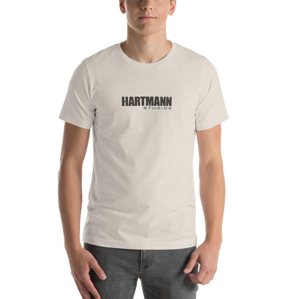Unisex t-shirt with grey text logo