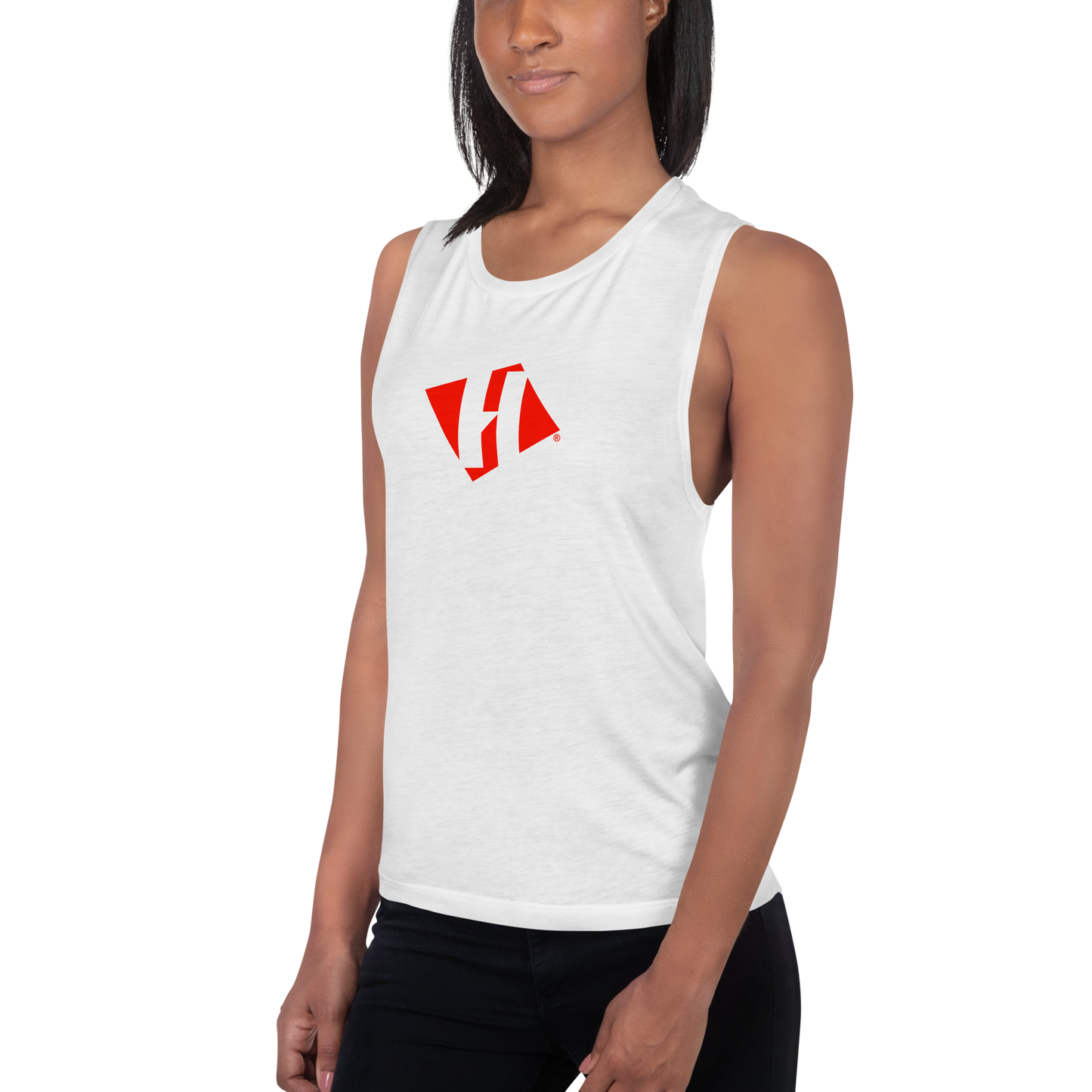 Ladies’ Muscle Tank with color H logo