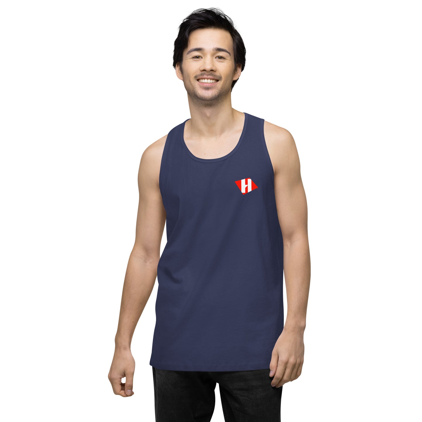 Men’s premium tank top w/printed color logo on front and white text logo on back