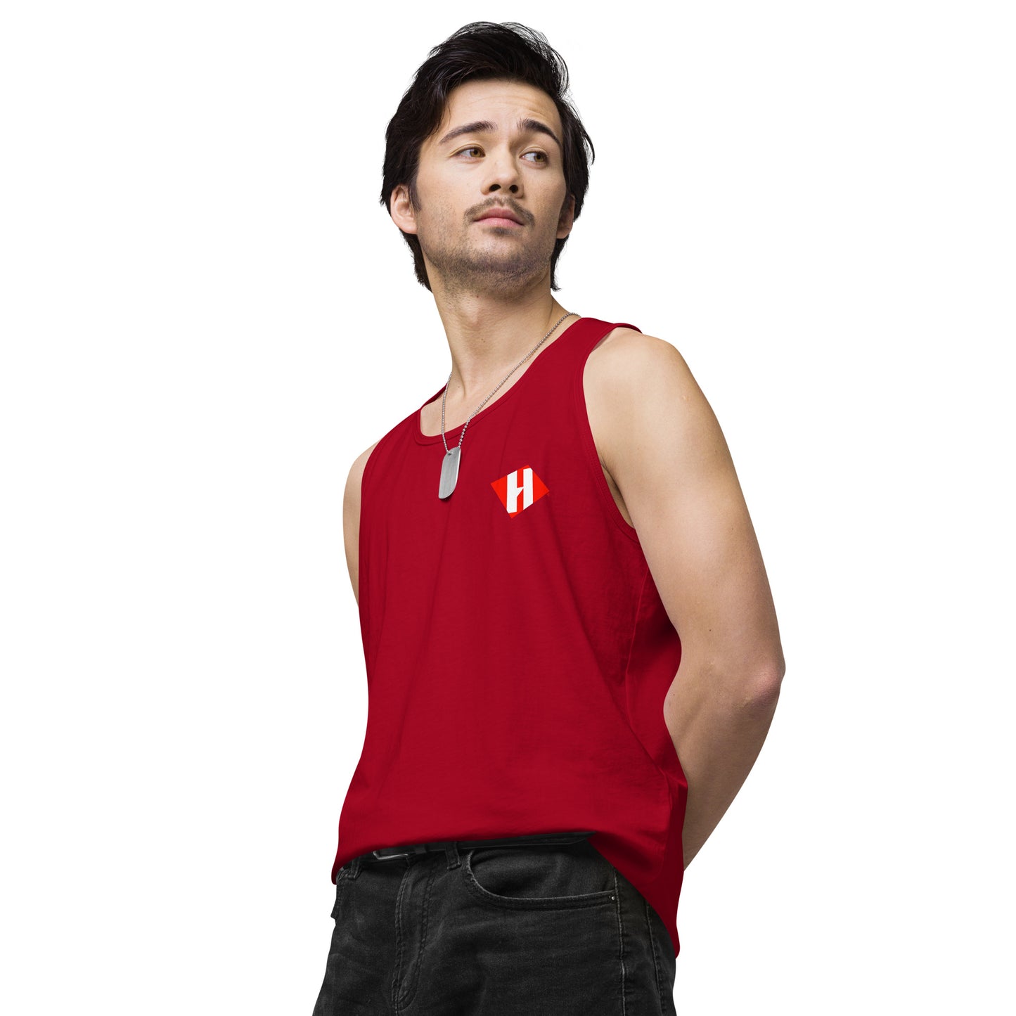 Men’s premium tank top w/printed color logo on front and white text logo on back