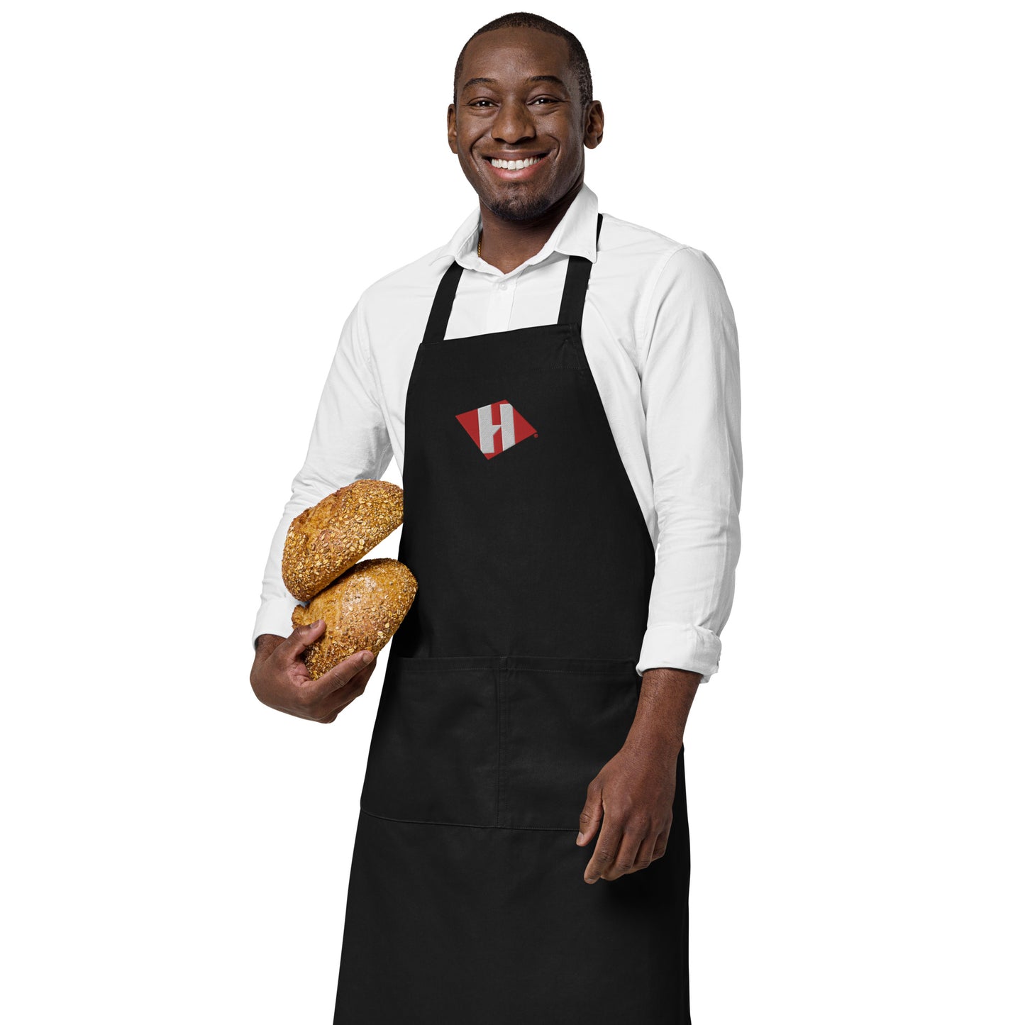 Organic cotton apron w/embroidered color H logo