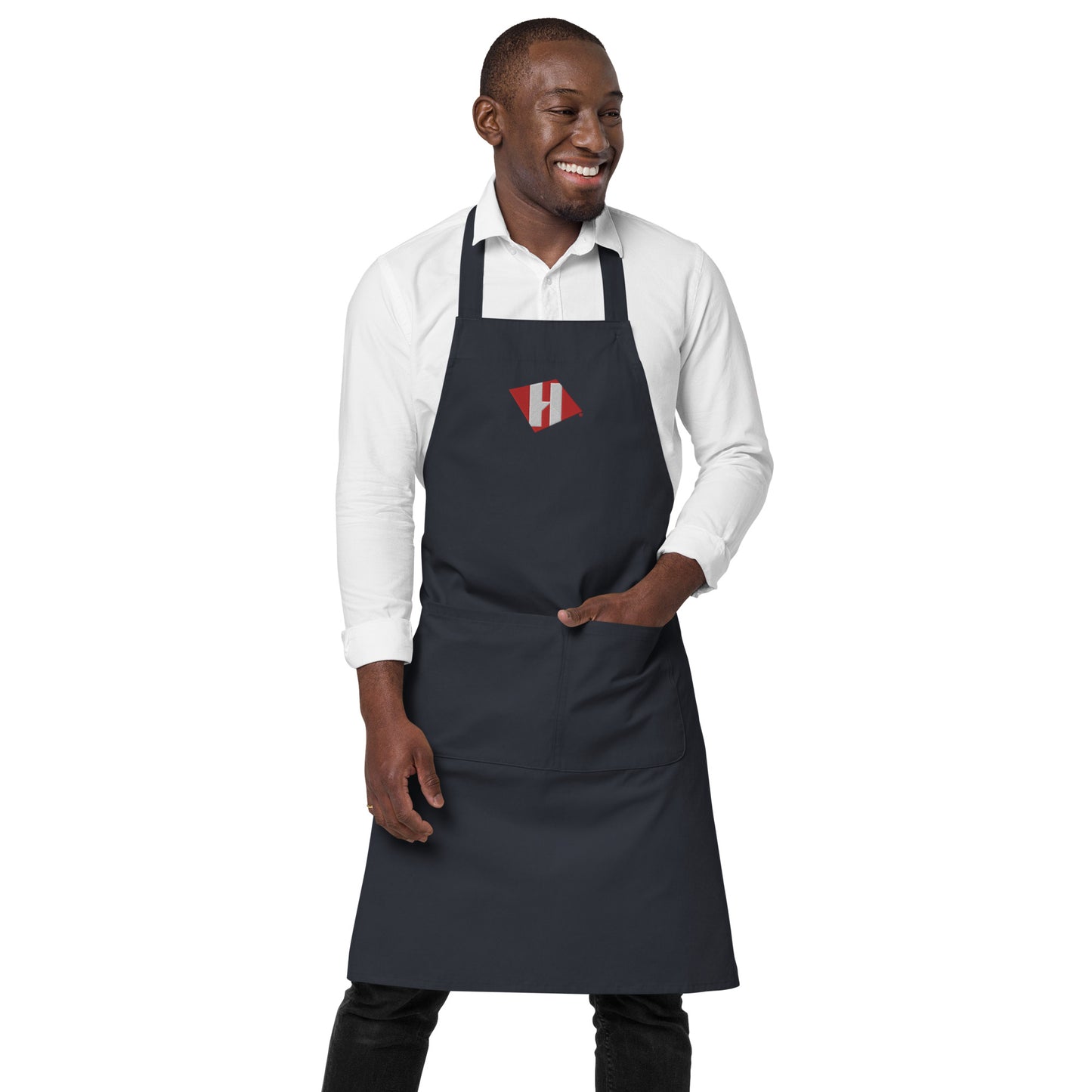 Organic cotton apron w/embroidered color H logo