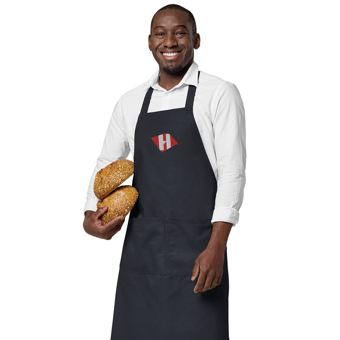 Organic cotton apron w/embroidered color H logo