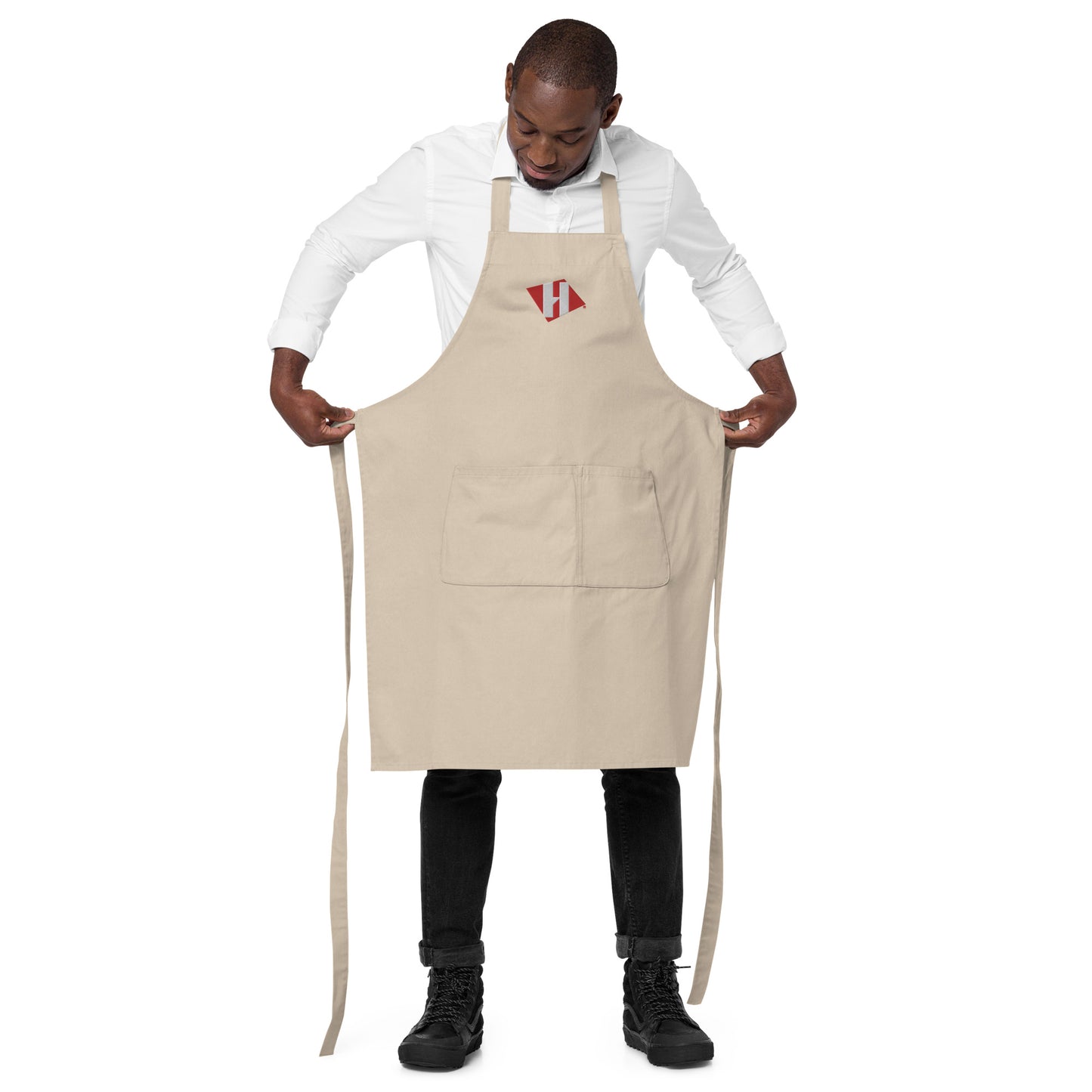 Organic cotton apron w/embroidered color H logo