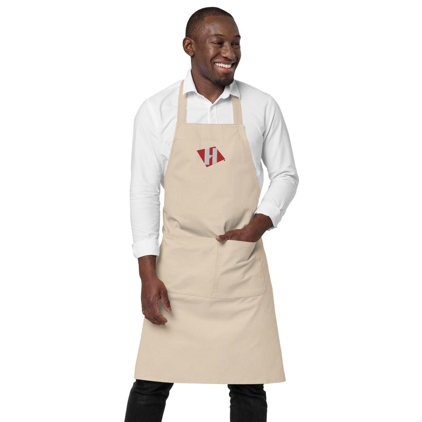 Organic cotton apron w/embroidered color H logo