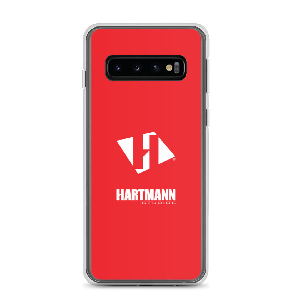 Samsung case w/stacked white logo on red background