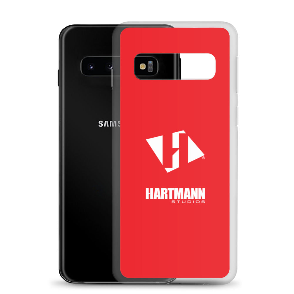 Samsung case w/stacked white logo on red background
