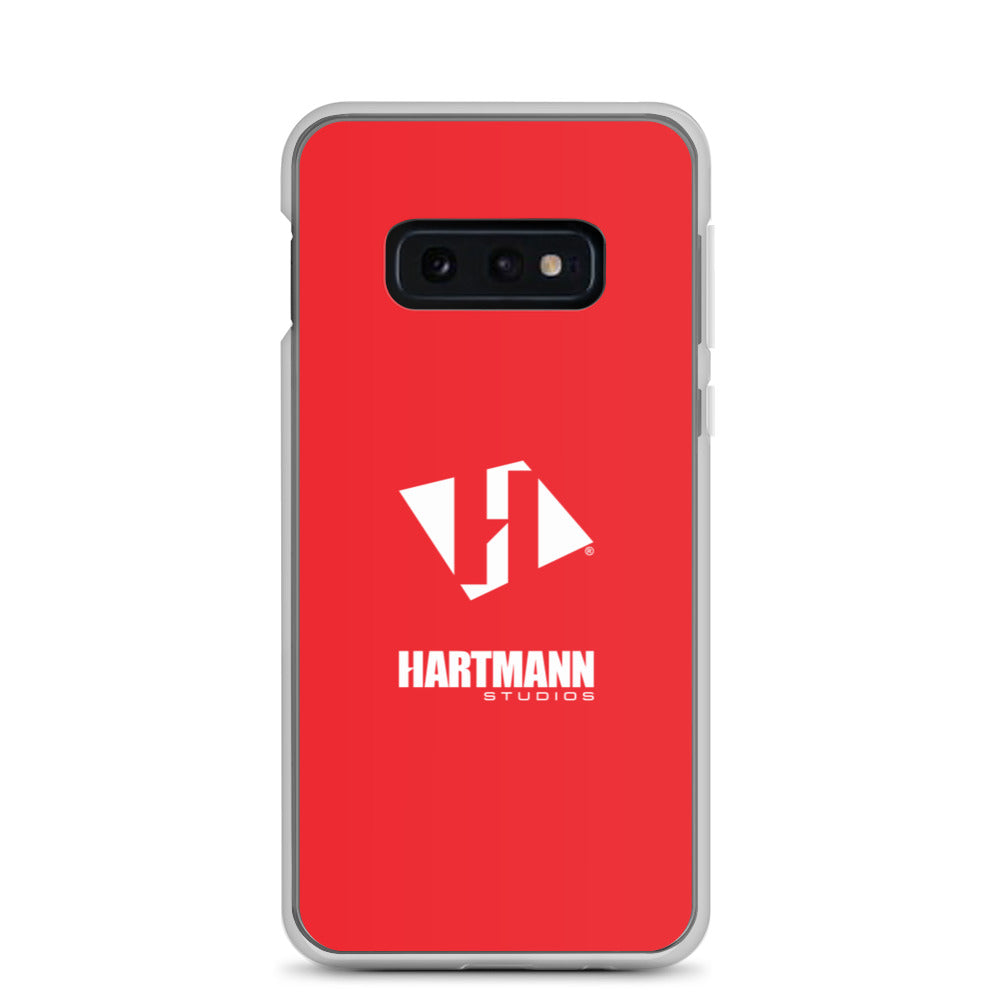Samsung case w/stacked white logo on red background