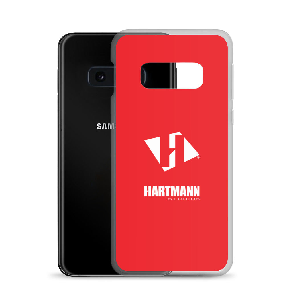 Samsung case w/stacked white logo on red background