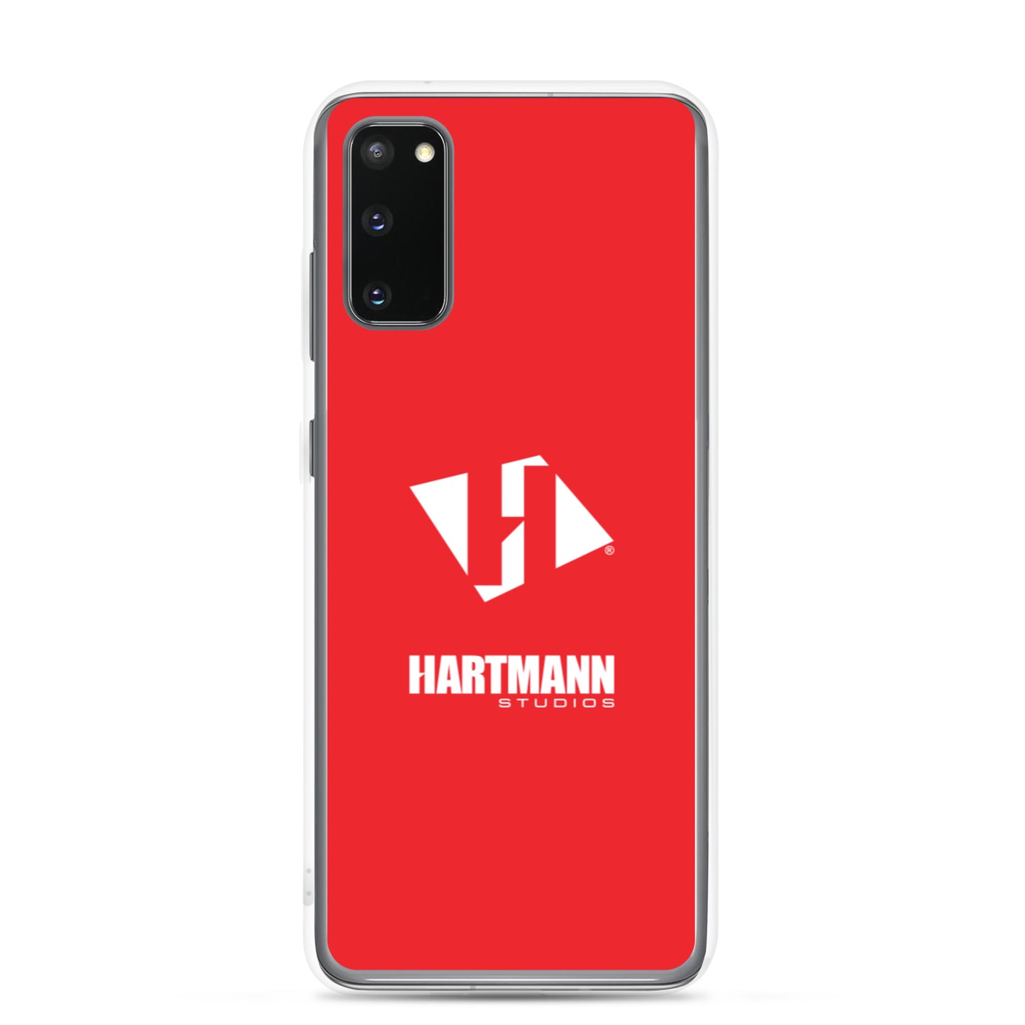 Samsung case w/stacked white logo on red background