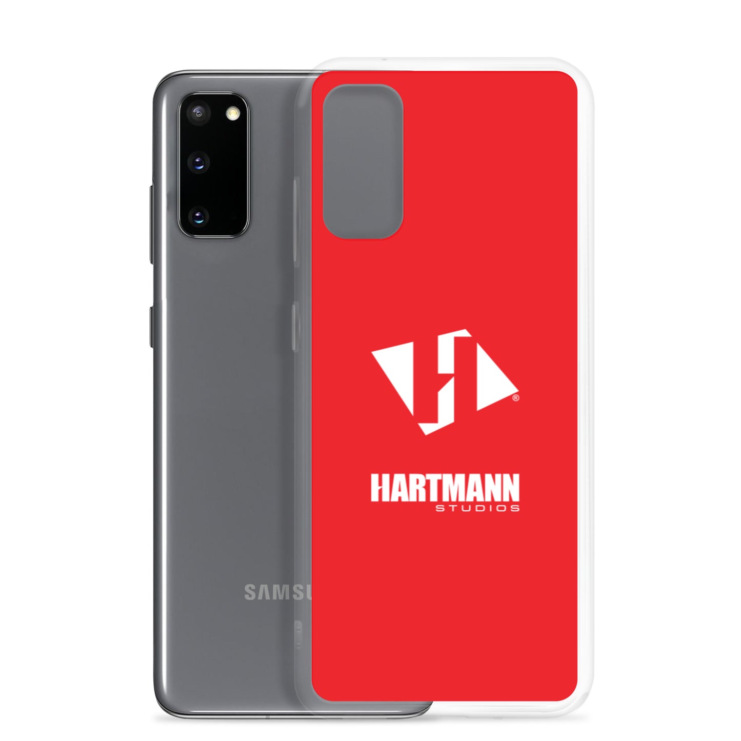 Samsung case w/stacked white logo on red background