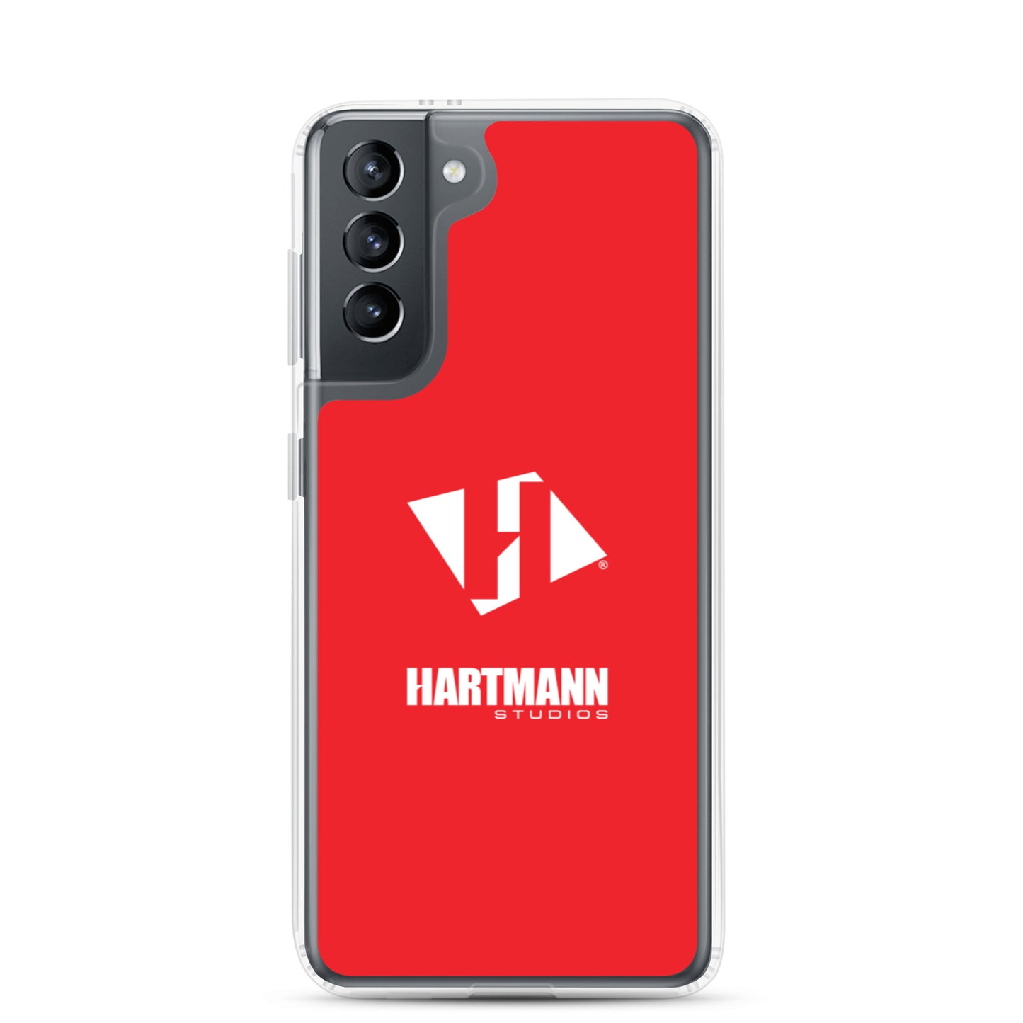 Samsung case w/stacked white logo on red background