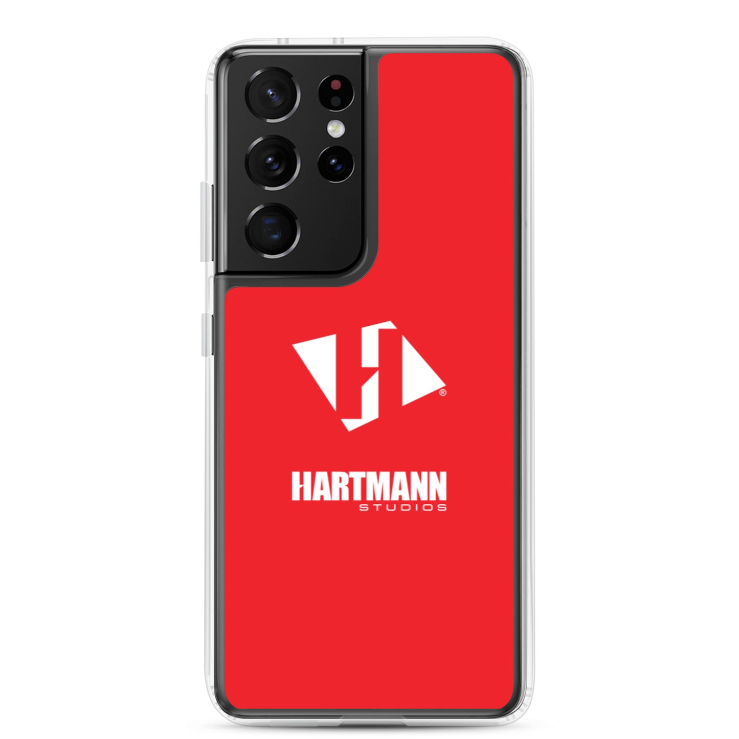 Samsung case w/stacked white logo on red background