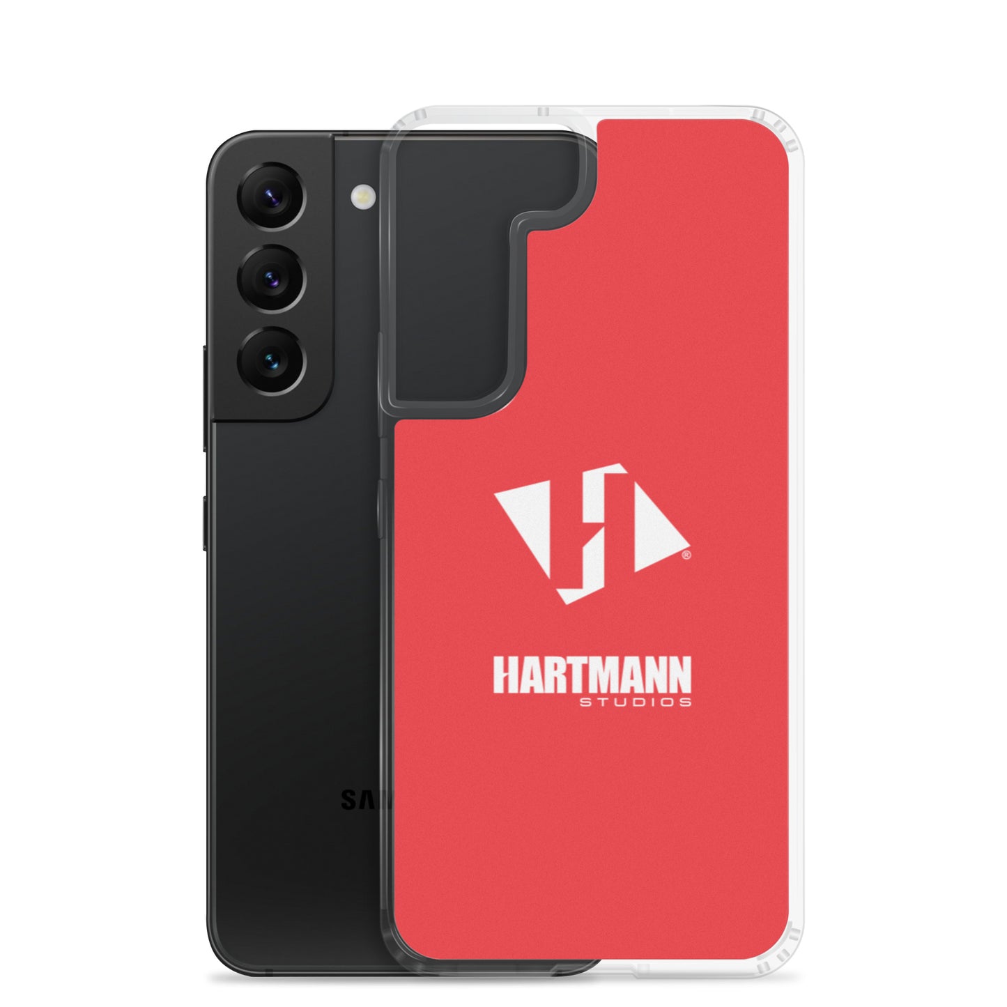 Samsung case w/stacked white logo on red background