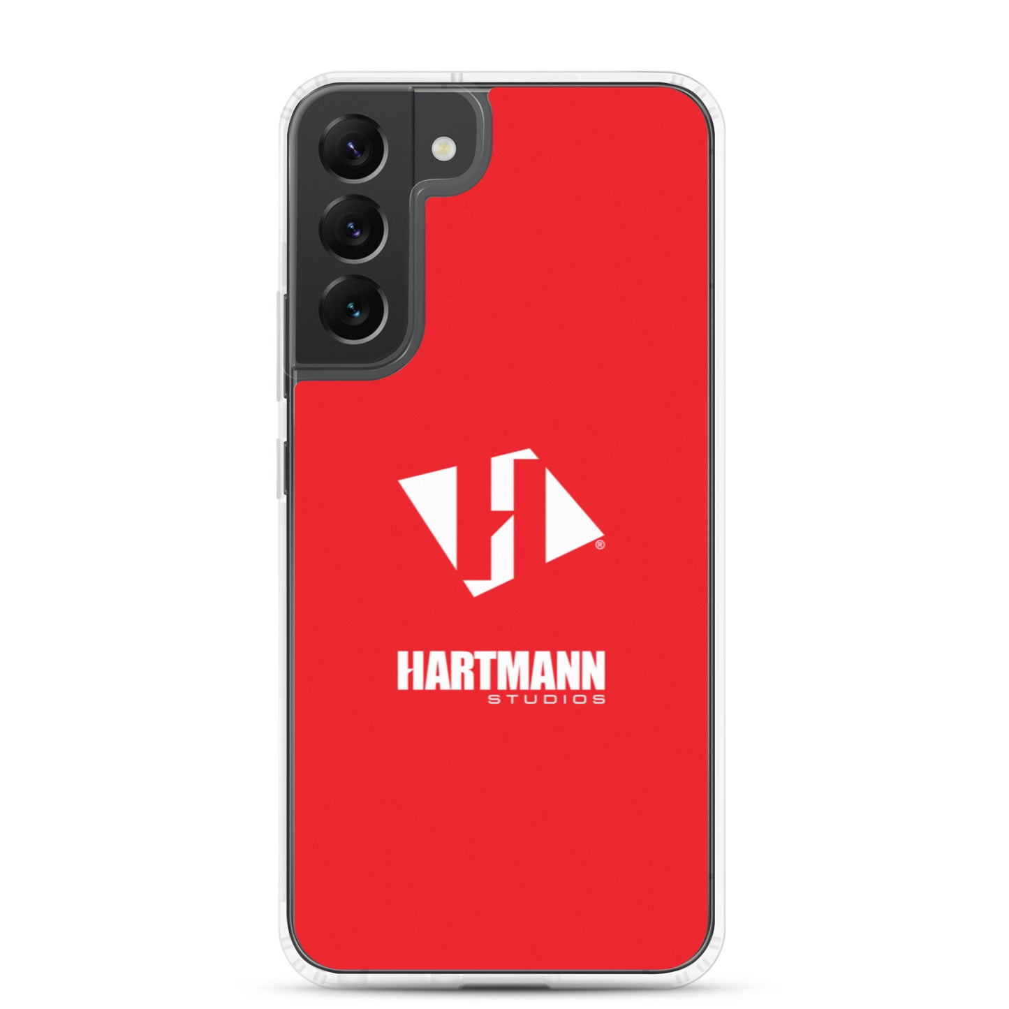 Samsung case w/stacked white logo on red background