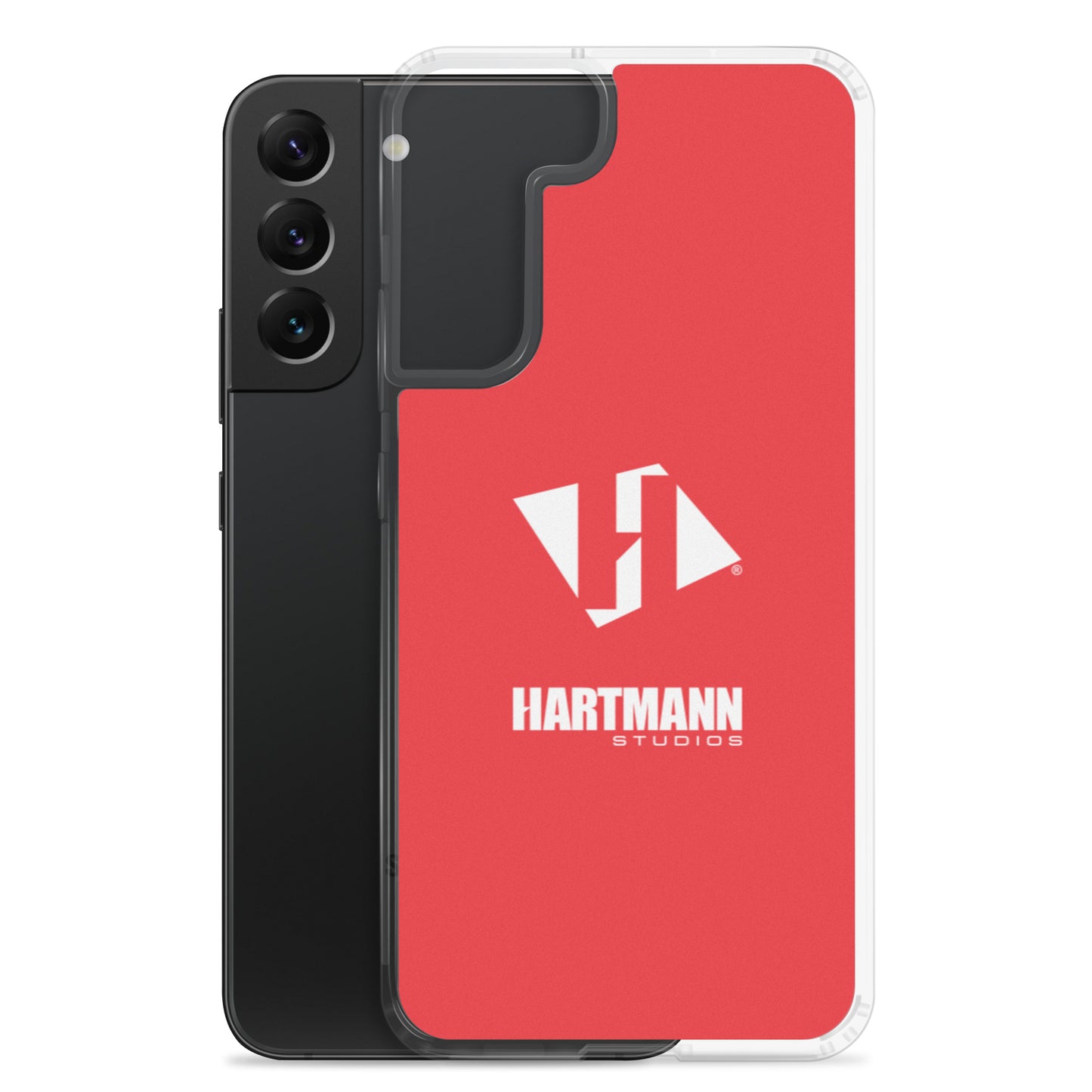 Samsung case w/stacked white logo on red background