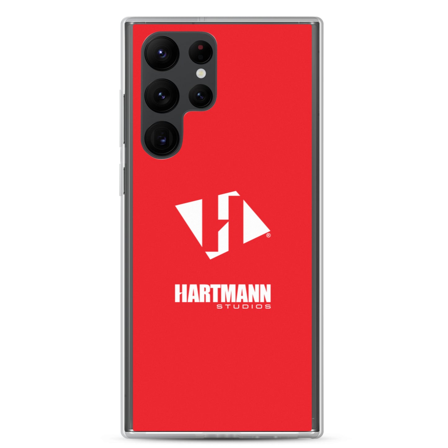 Samsung case w/stacked white logo on red background
