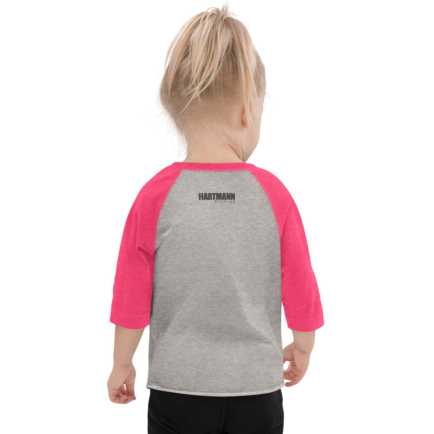 Toddler baseball shirt with color H logo on front and black text logo on back