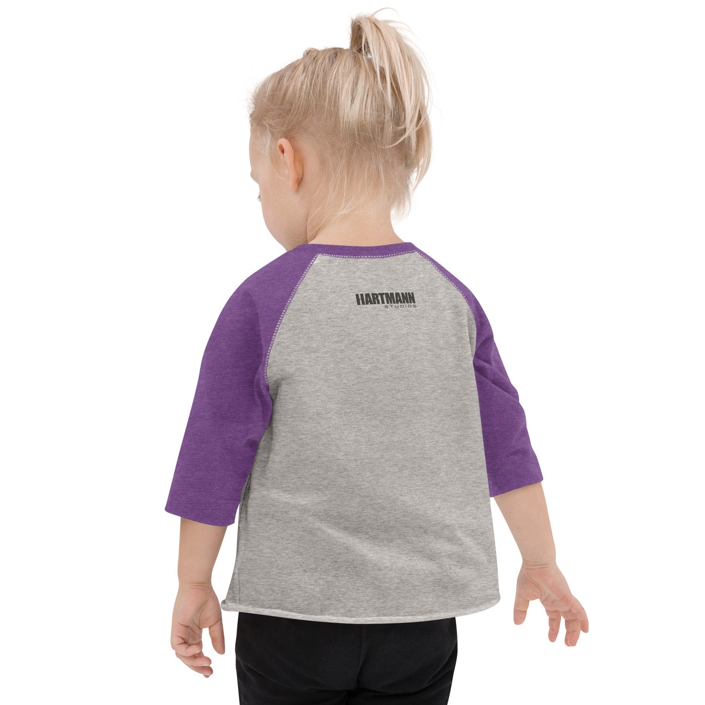 Toddler baseball shirt with color H logo on front and black text logo on back