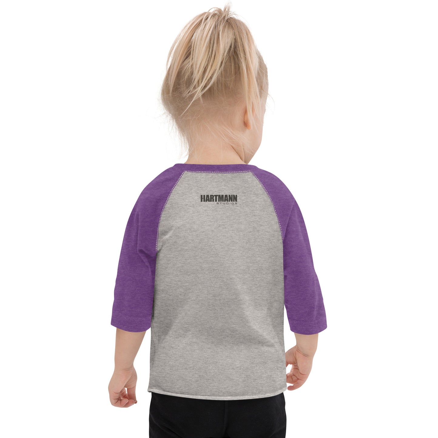 Toddler baseball shirt with color H logo on front and black text logo on back