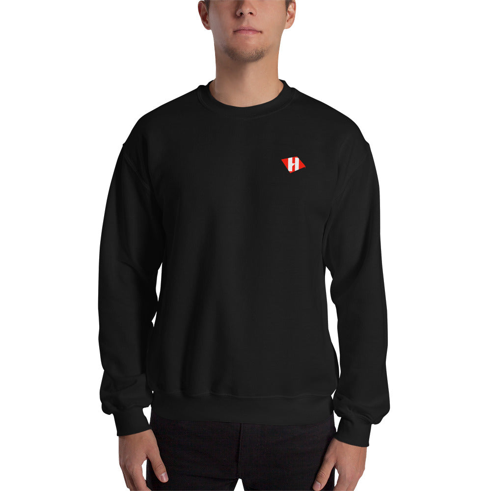 Unisex sweatshirt w/printed color H logo on front & white text logo on back