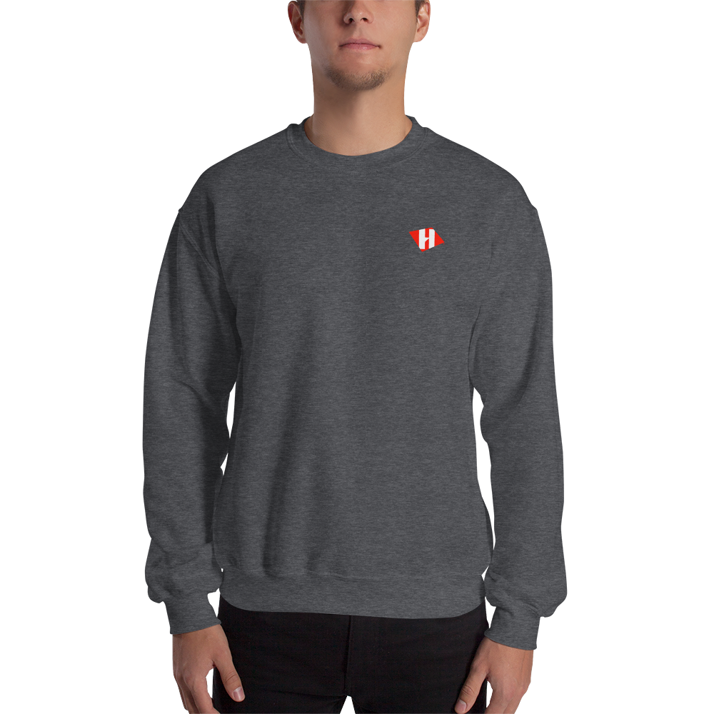 Unisex sweatshirt w/printed color H logo on front & white text logo on back