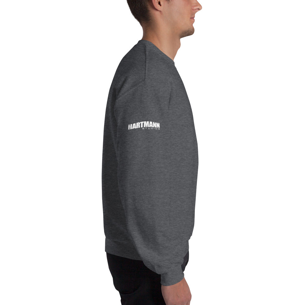 Unisex sweatshirt w/printed color H logo on front & white text logo on right sleeve