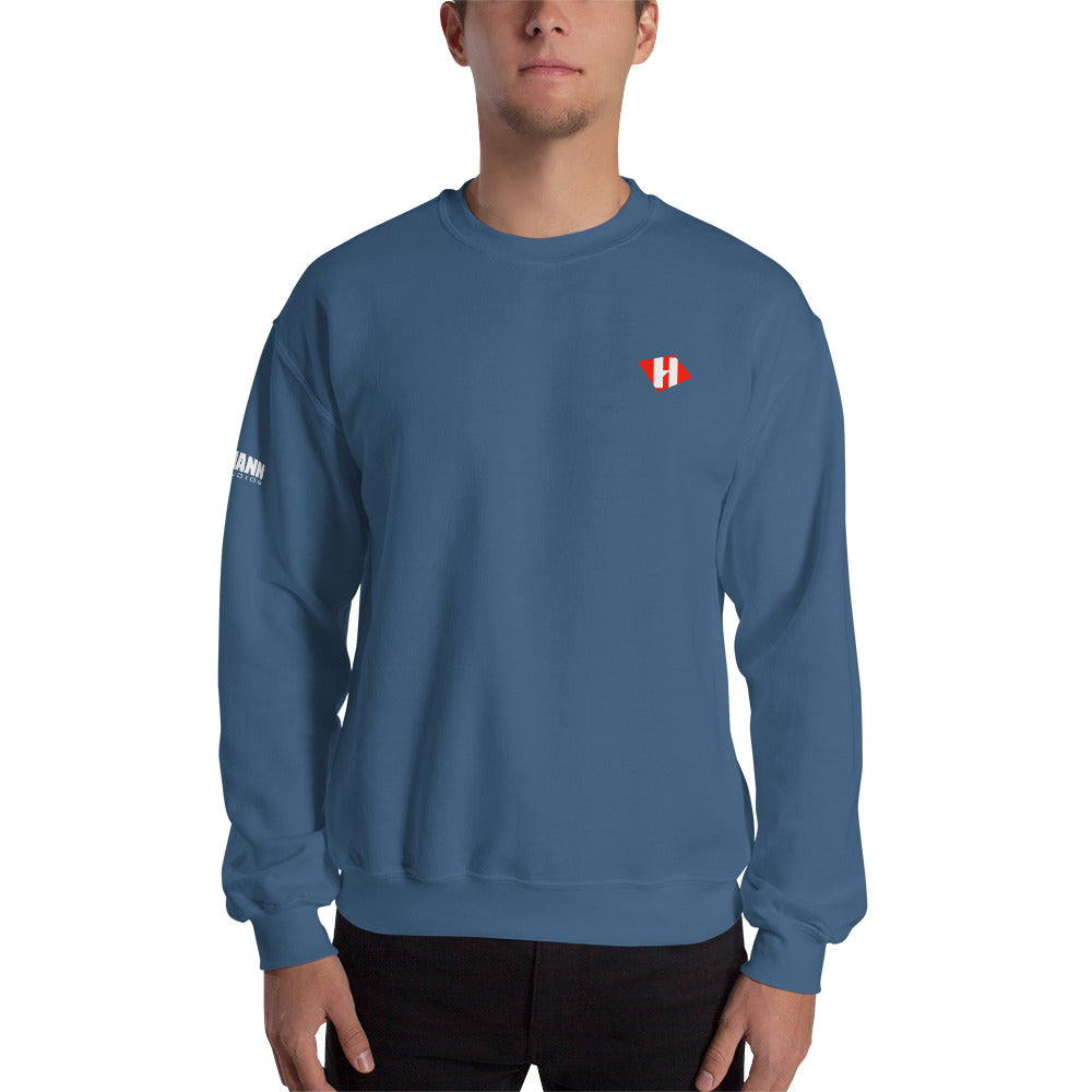 Unisex sweatshirt w/printed color H logo on front & white text logo on right sleeve