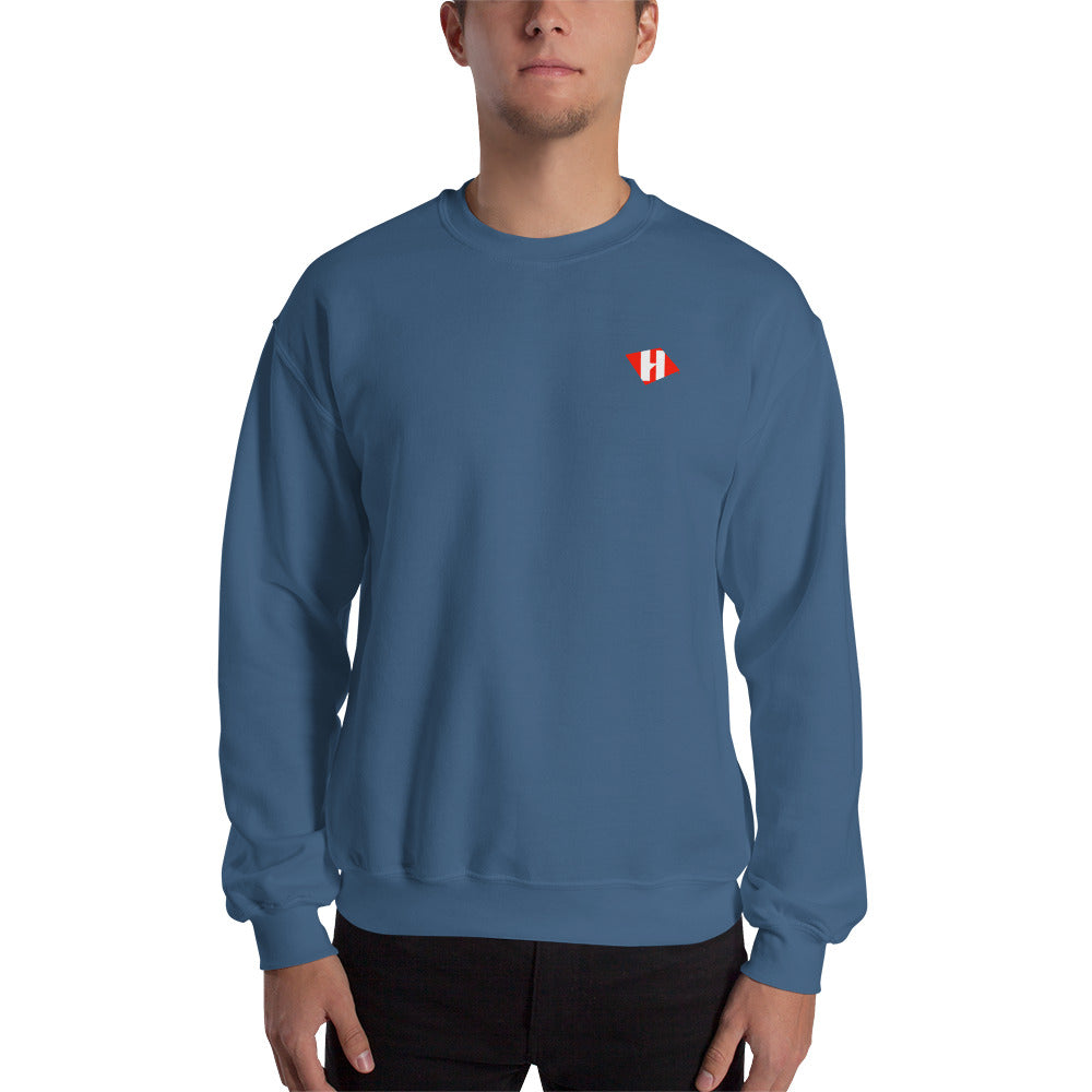 Unisex sweatshirt w/printed color H logo on front & white text logo on back