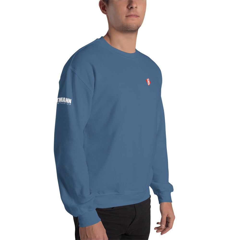 Unisex sweatshirt w/printed color H logo on front & white text logo on right sleeve