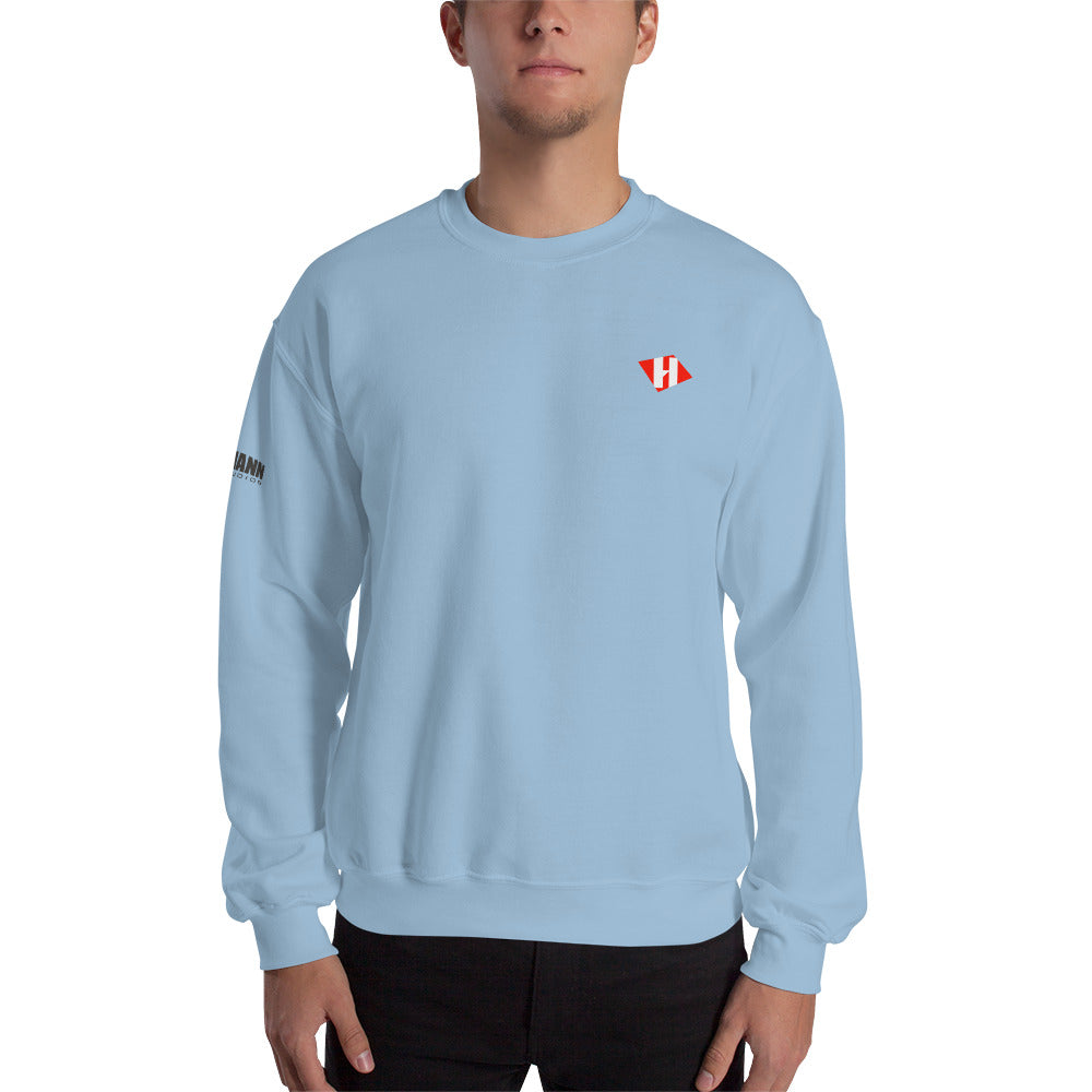 Unisex sweatshirt w/printed color H logo on front & grey text logo on right sleeve