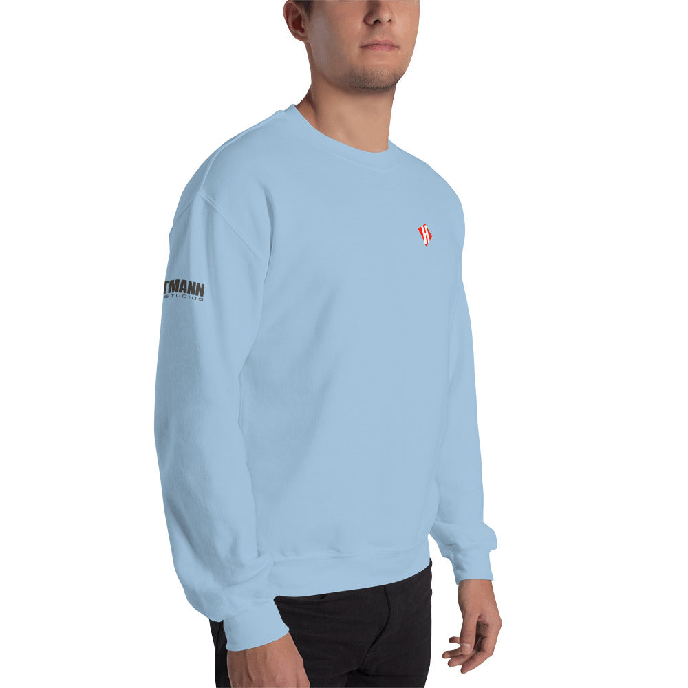 Unisex sweatshirt w/printed color H logo on front & grey text logo on right sleeve