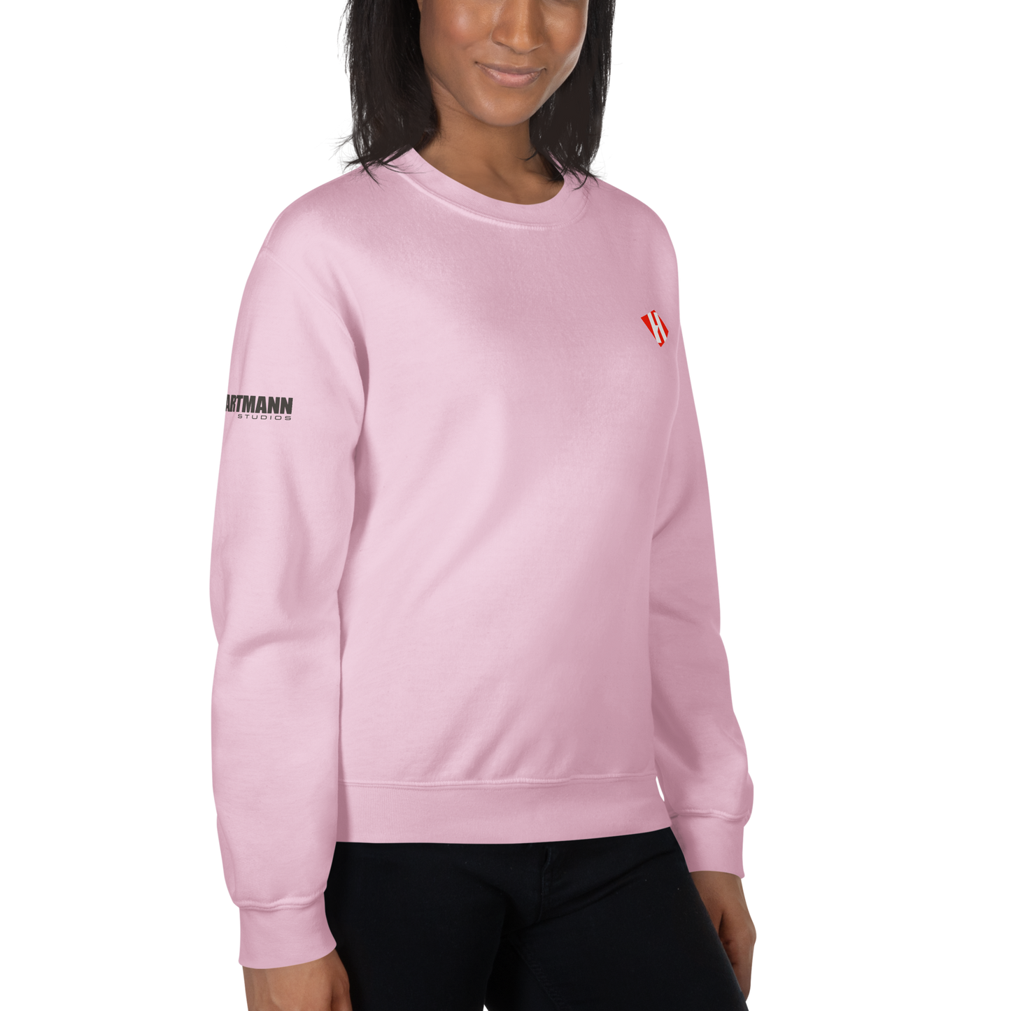 Unisex sweatshirt w/printed color H logo on front & grey text logo on right sleeve