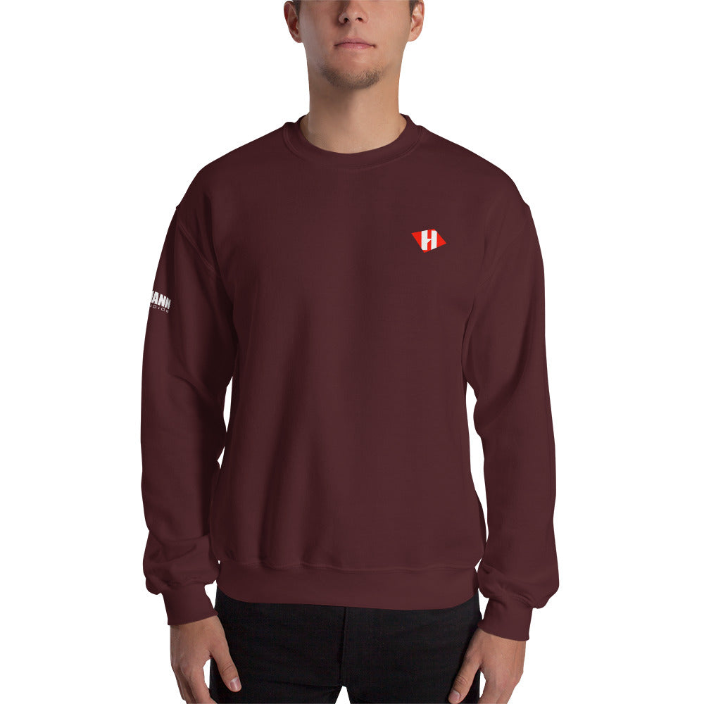Unisex sweatshirt w/printed color H logo on front & white text logo on right sleeve