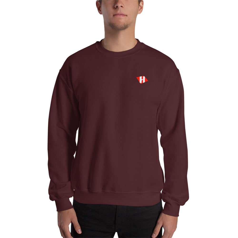 Unisex sweatshirt w/printed color H logo on front & white text logo on back