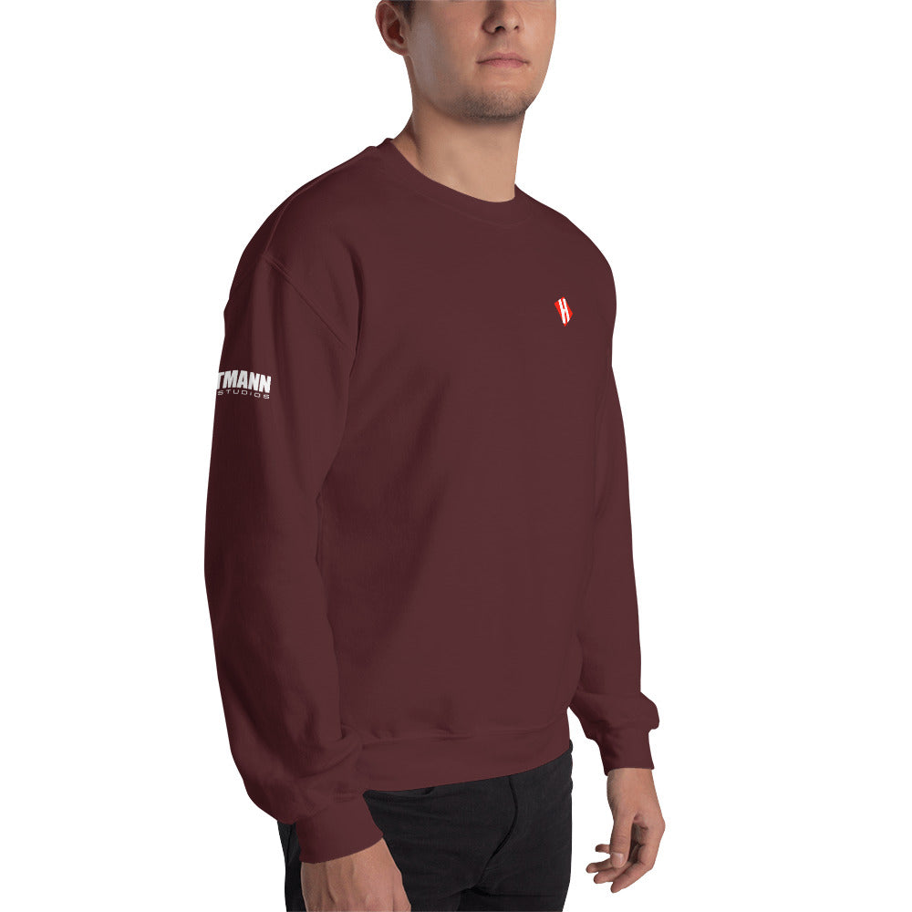 Unisex sweatshirt w/printed color H logo on front & white text logo on right sleeve