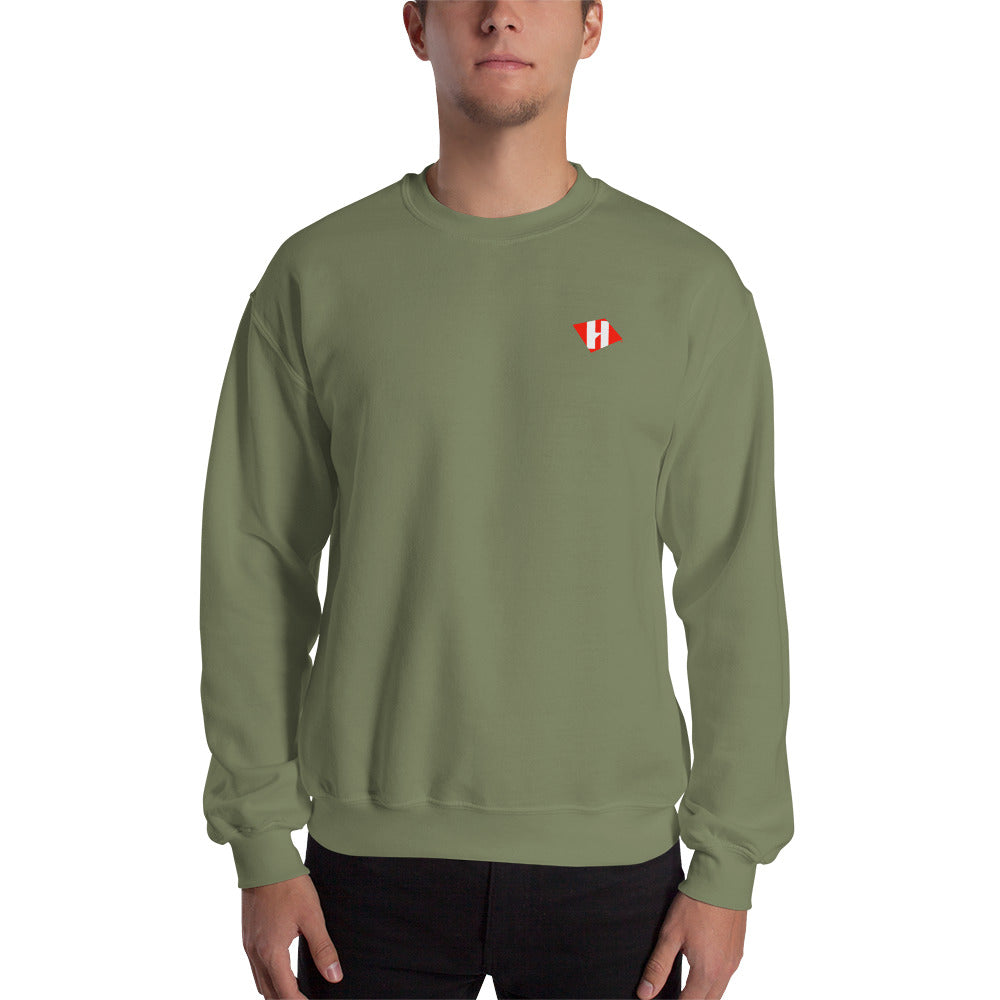 Unisex sweatshirt w/printed color H logo on front & white text logo on back