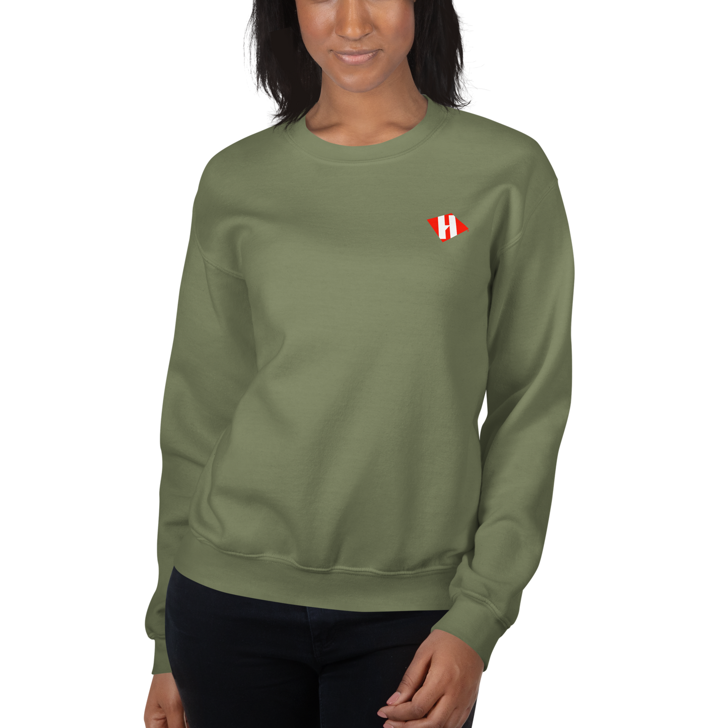 Unisex sweatshirt w/printed color H logo on front & white text logo on back