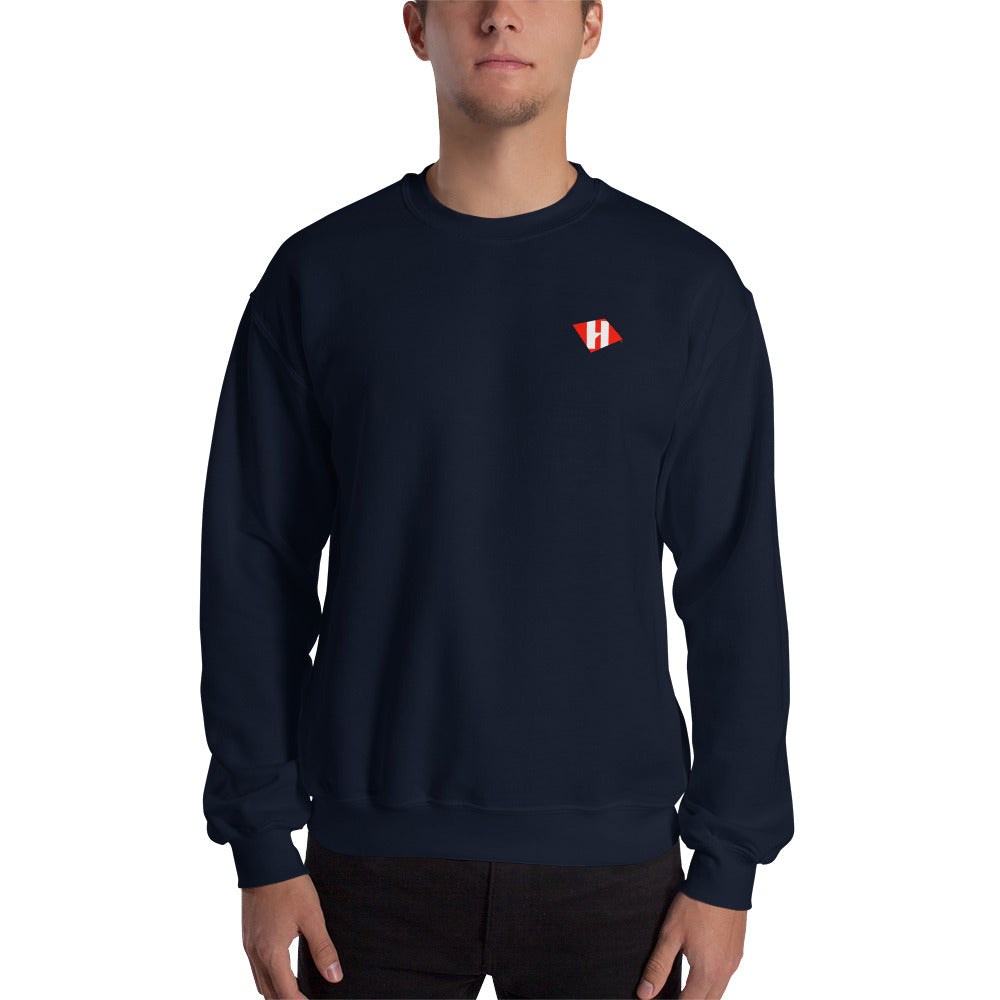 Unisex sweatshirt w/printed color H logo on front & white text logo on back