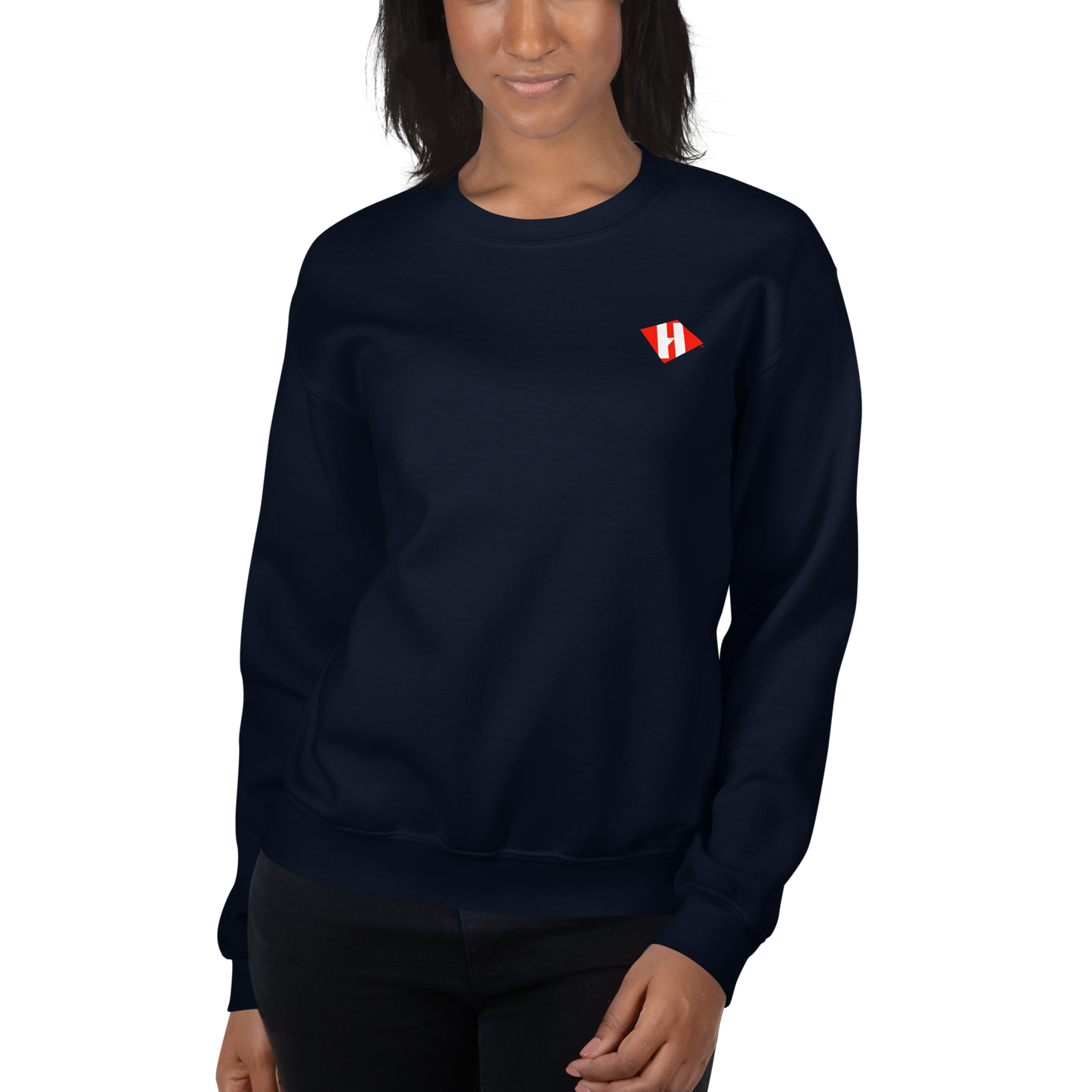 Unisex sweatshirt w/printed color H logo on front & white text logo on back