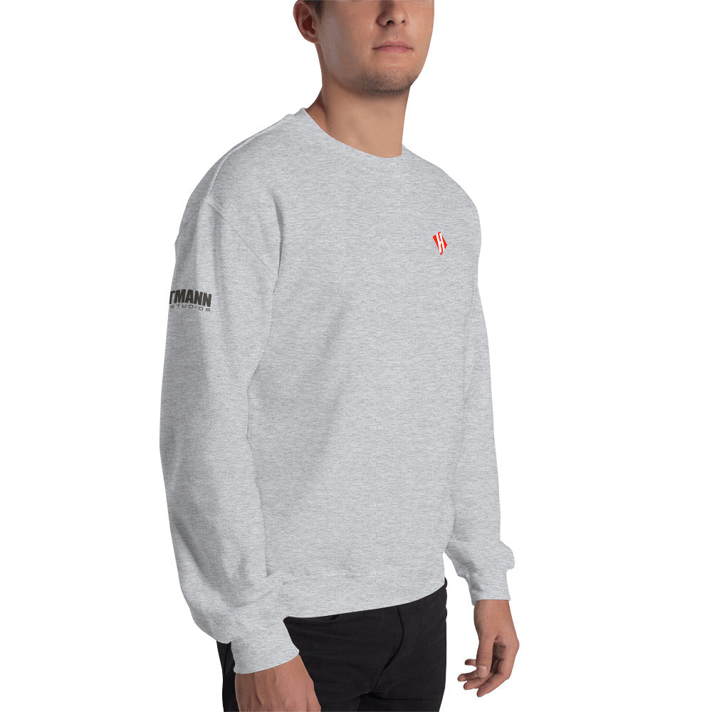 Unisex sweatshirt w/printed color H logo on front & grey text logo on right sleeve
