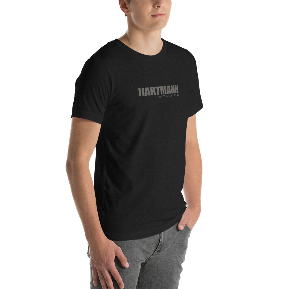 Unisex t-shirt with grey text logo